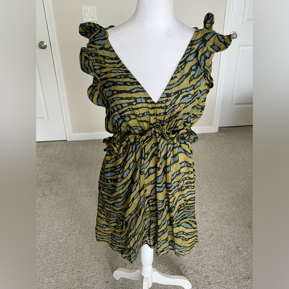 NWT Anthropologie Sleeveless Cutout Mini Dress Color Green and Blue Size Large